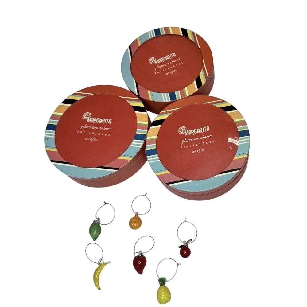 Pottery‎ Barn Margarita Wine Glass Glassware Charms Set of 6 Fruit Drink Markers